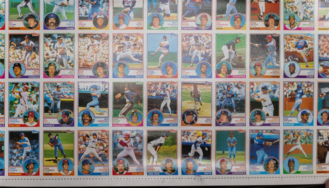 Lot of (3) Uncut 1983 Topps Sheets w. Gwynn & Boggs Rookie Cards & (1) Uncut 1983 Topps Leader Card Sheet of (6) 9-Card Sets