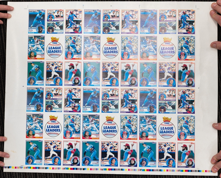 Lot of (3) Uncut 1983 Topps Sheets w. Gwynn & Boggs Rookie Cards & (1) Uncut 1983 Topps Leader Card Sheet of (6) 9-Card Sets