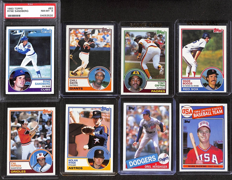 Lot of (4) Topps Baseball Complete Sets w. 1983, (2) 1985, 1986 w. 1983 Ryne Sandberg RC PSA 8