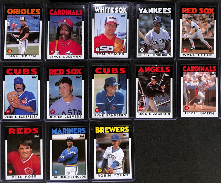 Lot of (4) Topps Baseball Complete Sets w. 1983, (2) 1985, 1986 w. 1983 Ryne Sandberg RC PSA 8