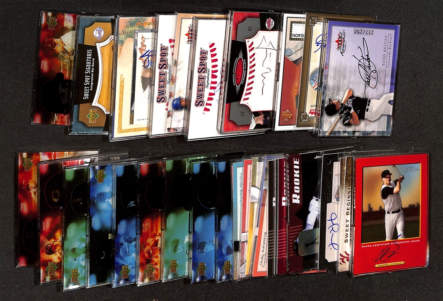 (36) Baseball Certified Autograph Cards w. T. Helton, C. Beltran, K. Hernandez, Papelbon, Morneau, Davey Johnson, +