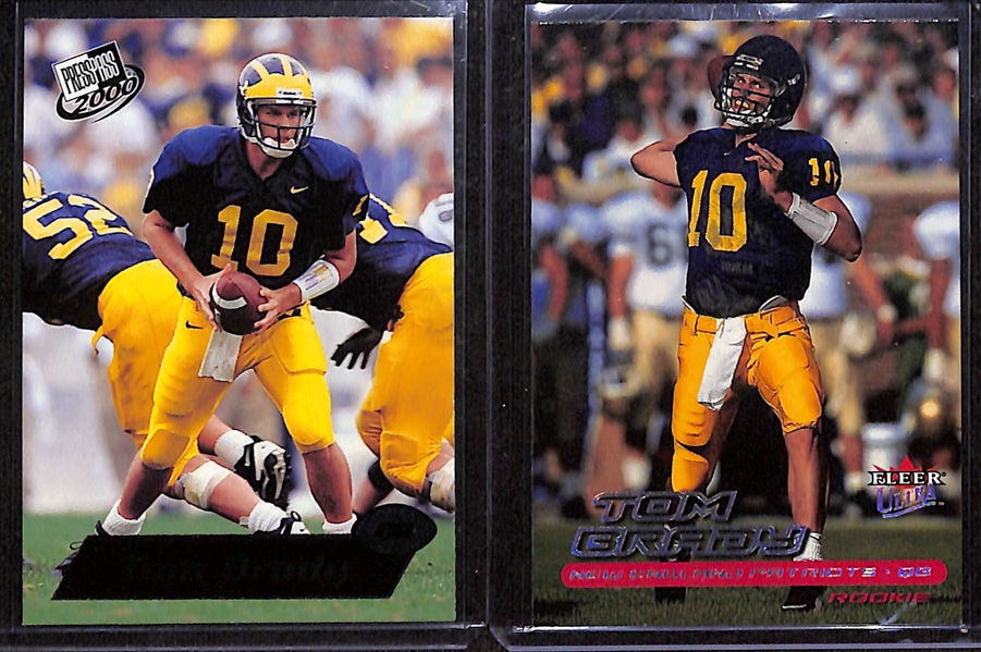Football Rookie Card Lot w. (2) 2000 Tom Brady Rookies (Fleer Ultra & PressPass), 2004 Topps Chrome Prospects Ben Roethlisberger, & 2004 Fleer Hot Prospects Eli Manning