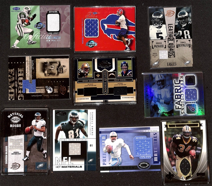 (42) Football Relic Cards (Mostly Jersey & Ball Relics) w. P. Manning/Favre, (4) Marino, Stabler, Moon (Shoe), Rice, Brees, P. Manning, Favre, +