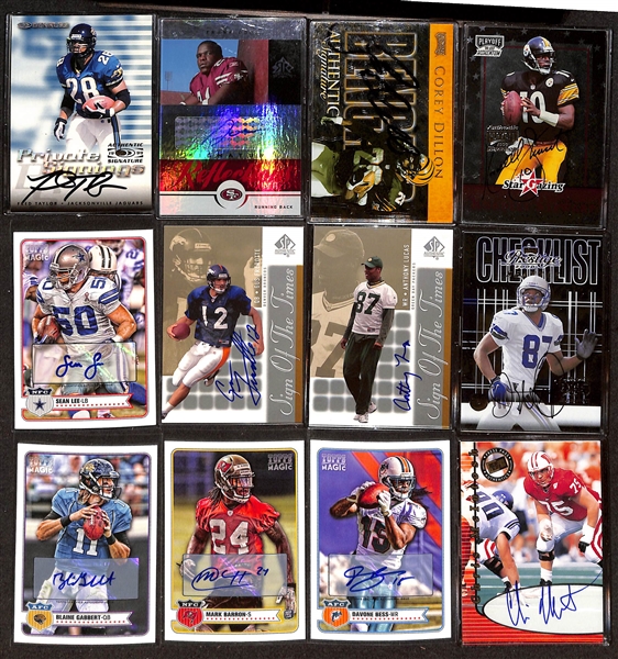 (26) Football Autograph Cards w. Fred Taylor, Frank Gore, Corey Dillon, Sean Lee, Kordell Stewart, +