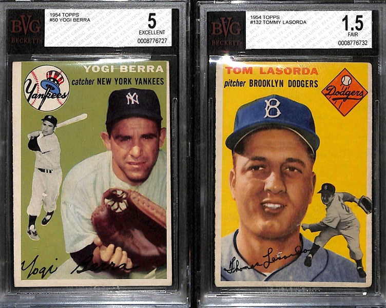 1954 Topps #50 Yogi Berra BVG 5 & 1954 Topps #132 Tommy Lasorda BVG 1.5