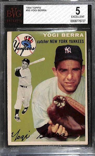 1954 Topps #50 Yogi Berra BVG 5 & 1954 Topps #132 Tommy Lasorda BVG 1.5