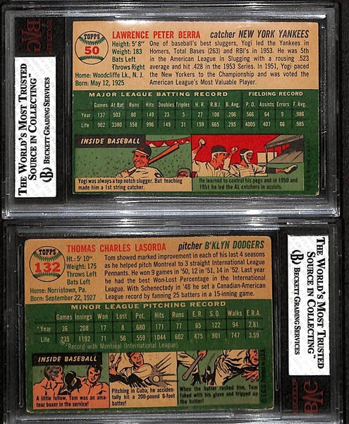 1954 Topps #50 Yogi Berra BVG 5 & 1954 Topps #132 Tommy Lasorda BVG 1.5