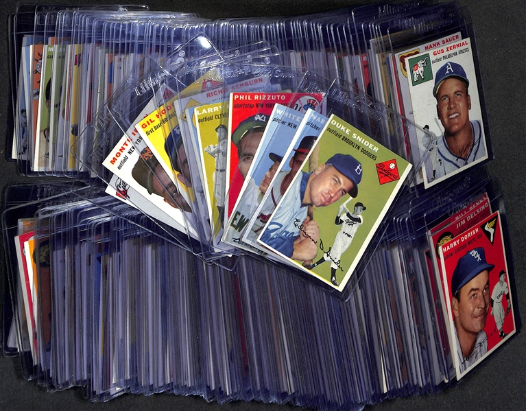 1954 Topps Baseball Near Complete Set (241 of 250 Cards) w. Duke Snider & Warren Spahn