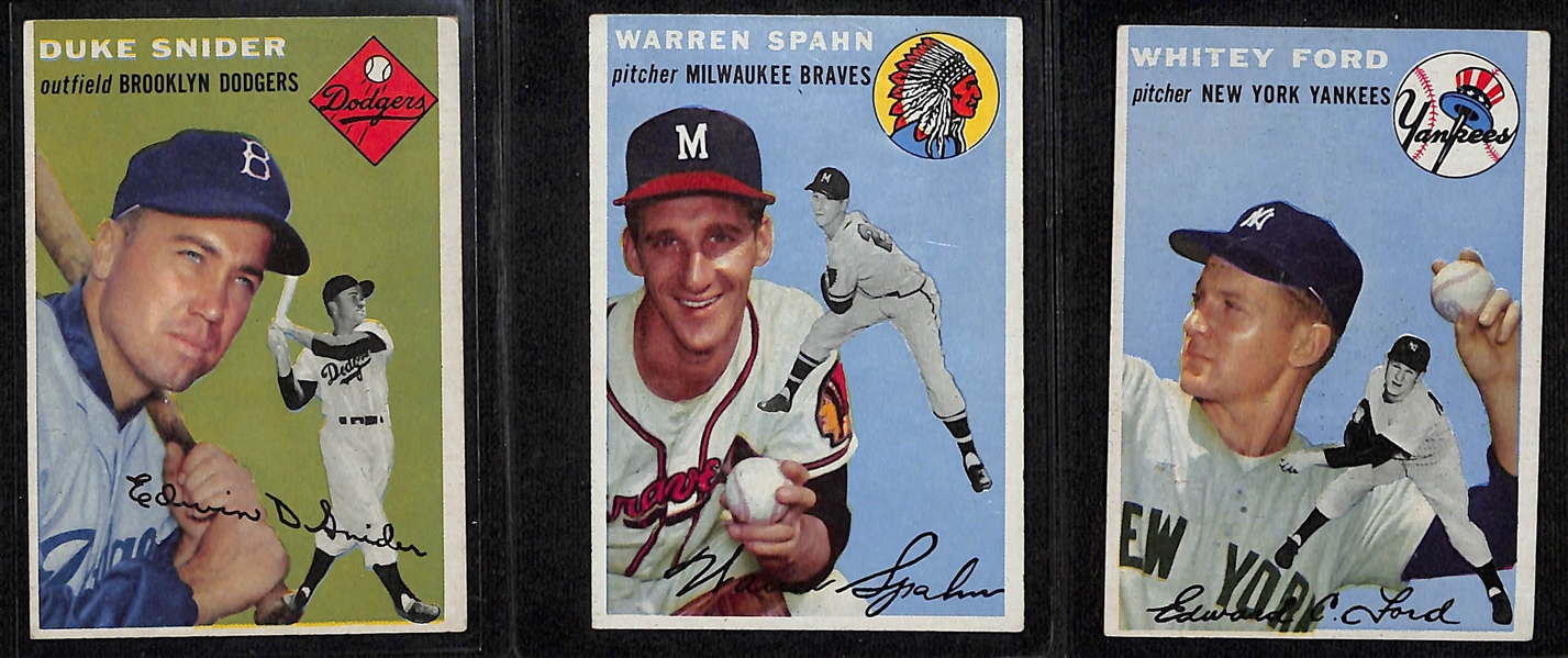 1954 Topps Baseball Near Complete Set (241 of 250 Cards) w. Duke Snider & Warren Spahn