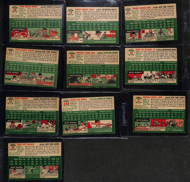 1954 Topps Baseball Near Complete Set (241 of 250 Cards) w. Duke Snider & Warren Spahn