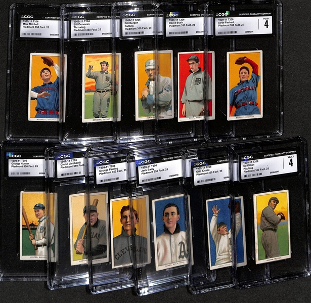(11) CGC Graded 1909-11 T206 Tobacco Cards (Each Graded 4.0) - Paskert, D. Bush, Bergen, B. Donovan, Mitchell, Killian, Knabe, Barry, Perring, Liebhardt, Hunter