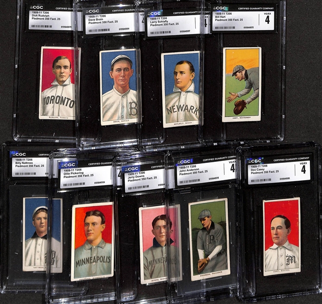 (9) CGC Graded 1909-11 T206 Minor League Cards (Each Graded CGC 4.0) - B. Hart, Schlafly, Brain, Rudolph, Casey, Anderson, Downs, Pickering, Nattress