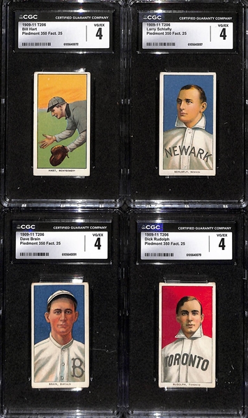 (9) CGC Graded 1909-11 T206 Minor League Cards (Each Graded CGC 4.0) - B. Hart, Schlafly, Brain, Rudolph, Casey, Anderson, Downs, Pickering, Nattress