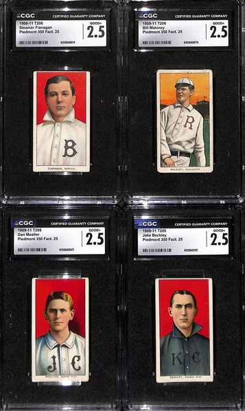 (11) CGC Graded 1909-11 T206 Minor League Cards - Flanagan (2.5), Maloney (2.5), Moeller (2.5), Beckley (2.5), Nattress (2.5), Hoffman (1.5), Orth (2.0), F. Delehanty (1.5), Cross (1.5), Brashear...