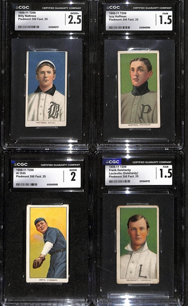 (11) CGC Graded 1909-11 T206 Minor League Cards - Flanagan (2.5), Maloney (2.5), Moeller (2.5), Beckley (2.5), Nattress (2.5), Hoffman (1.5), Orth (2.0), F. Delehanty (1.5), Cross (1.5), Brashear...