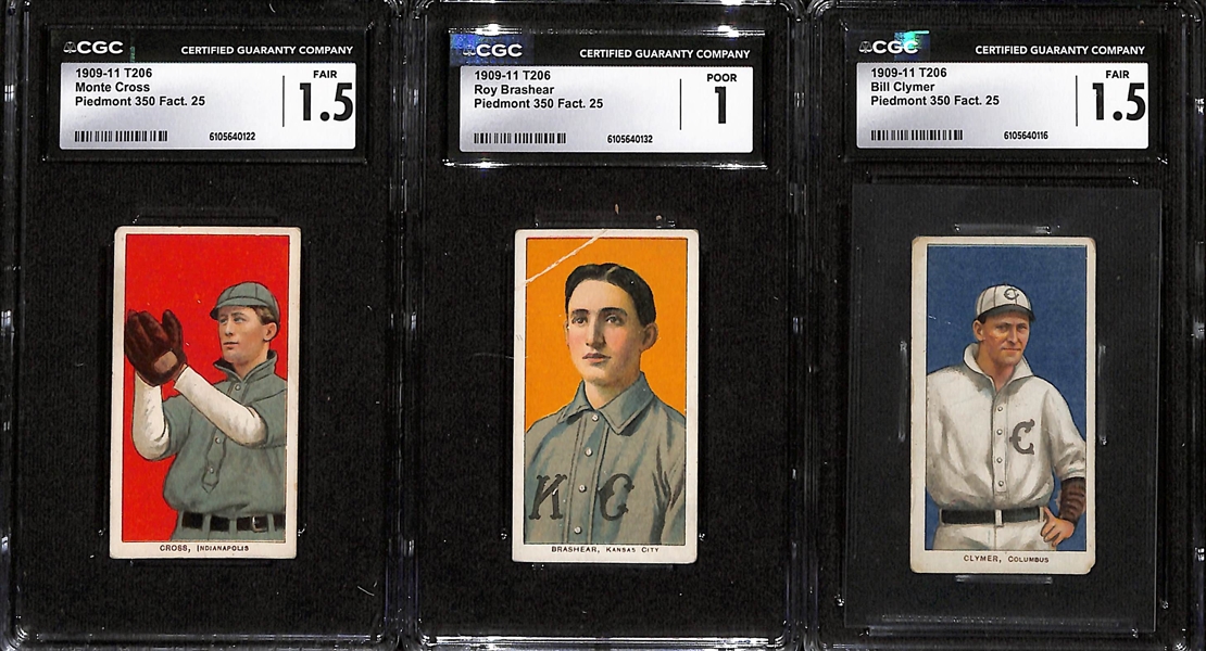 (11) CGC Graded 1909-11 T206 Minor League Cards - Flanagan (2.5), Maloney (2.5), Moeller (2.5), Beckley (2.5), Nattress (2.5), Hoffman (1.5), Orth (2.0), F. Delehanty (1.5), Cross (1.5), Brashear...