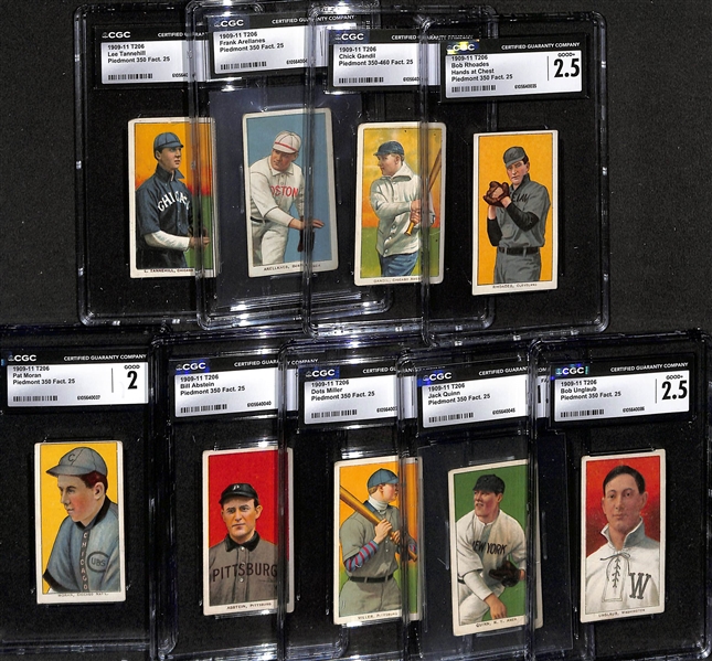 (9) CGC Graded 1909-11 T206 Cards - Rhoades (2.5), Gandil (1.5), Arellanes (2.0), L. Tannehill (2.5), Unglaub (2.5), Quinn (1.5), D. Miller (2.0), Abstein (2.0), Moran (2.0)