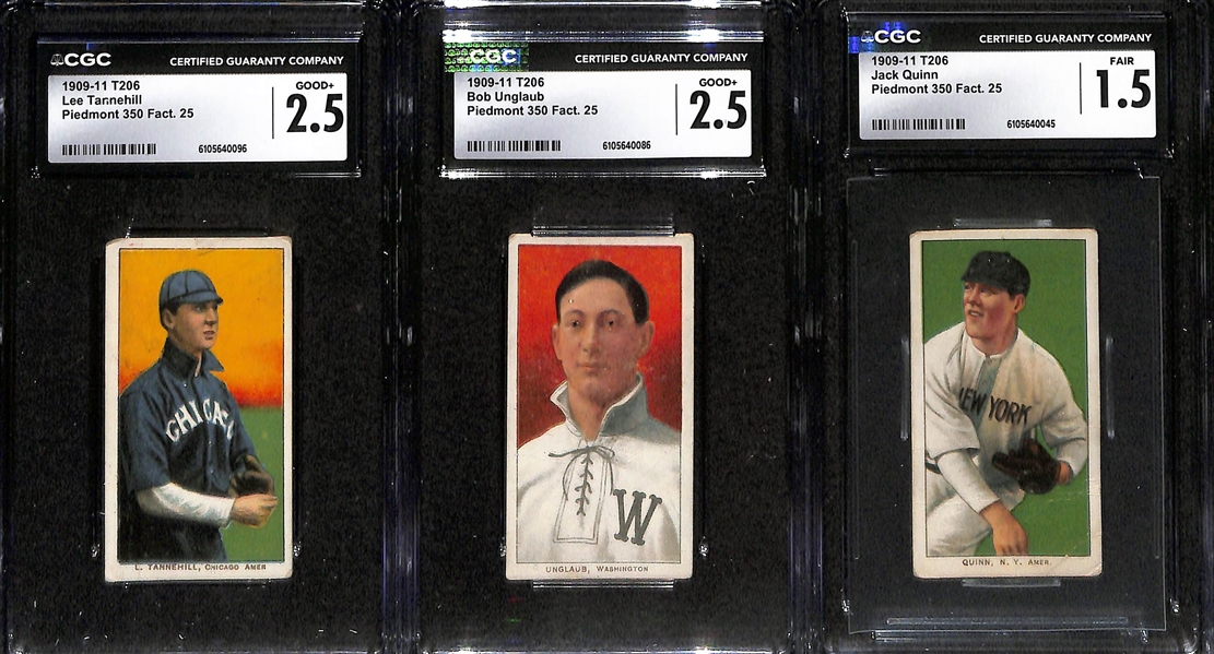(9) CGC Graded 1909-11 T206 Cards - Rhoades (2.5), Gandil (1.5), Arellanes (2.0), L. Tannehill (2.5), Unglaub (2.5), Quinn (1.5), D. Miller (2.0), Abstein (2.0), Moran (2.0)