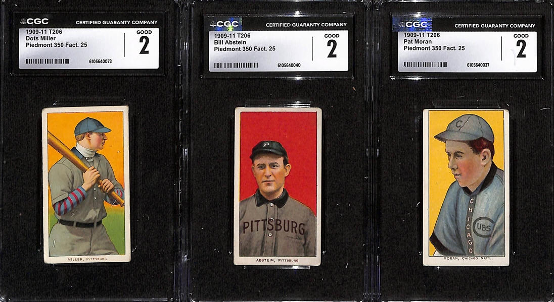 (9) CGC Graded 1909-11 T206 Cards - Rhoades (2.5), Gandil (1.5), Arellanes (2.0), L. Tannehill (2.5), Unglaub (2.5), Quinn (1.5), D. Miller (2.0), Abstein (2.0), Moran (2.0)