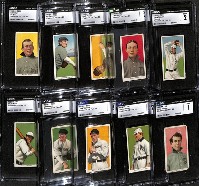 (10) CGC Graded 1909-11 T206 Cards - Krause (2.0), D. Jones (2.0), Powell (2.0), Summers (2.0), Killian (2.0), McIntyre (1.0), Hartsel (2.0), Warhop (2.0), Quinn (2.0), Milan (1.5)