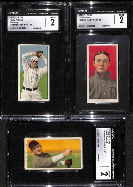 (10) CGC Graded 1909-11 T206 Cards - Krause (2.0), D. Jones (2.0), Powell (2.0), Summers (2.0), Killian (2.0), McIntyre (1.0), Hartsel (2.0), Warhop (2.0), Quinn (2.0), Milan (1.5)