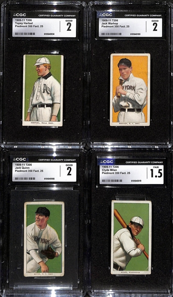 (10) CGC Graded 1909-11 T206 Cards - Krause (2.0), D. Jones (2.0), Powell (2.0), Summers (2.0), Killian (2.0), McIntyre (1.0), Hartsel (2.0), Warhop (2.0), Quinn (2.0), Milan (1.5)