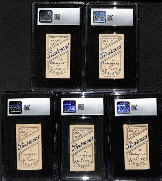 (5) CGC Graded 1909-11 T206 Baseball Cards (Each Graded CGC 4.5) - Davy Jones, Lena Blackburne, Ted Easterly, Nap Rucker, Sam Strang (All Piedmont 350 Series, Made in Factory 25) 