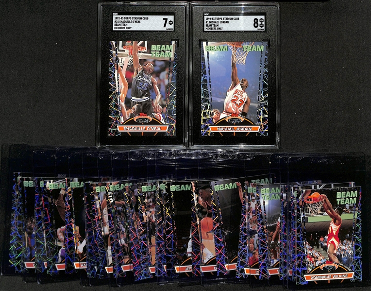 1992-93 Topps Stadium Club Beam Team Members Only Complete 21-Card Set w. Michael Jordan (SGC 8) & Shaquille O'Neal Rookie (SGC 7)