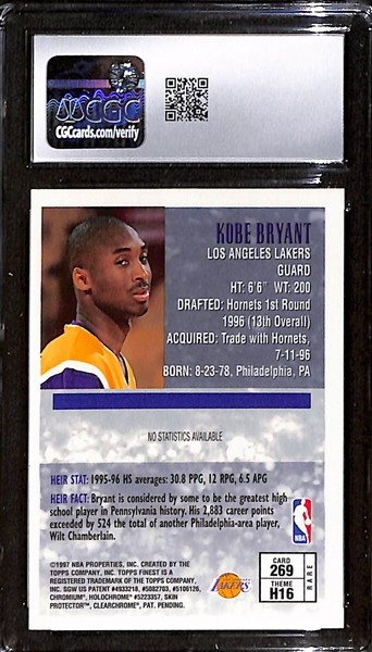 1996-97 Topps Finest Heirs Kobe Bryant Rookie Card #269 Graded CGC 8