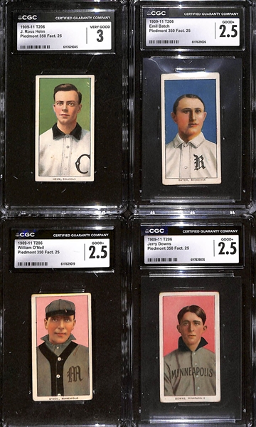 (9) T206 Minor League Cards w. Helm (CGC 3), Batch (CGC 2.5), O'Neil (CGC 2.5), Downs (CGC 2.5), Dorner (CGC 2), Barry (CGC 1), Beckley (CGC 1), O'Brien (CGC 1.5), Burke (CGC 2.5)