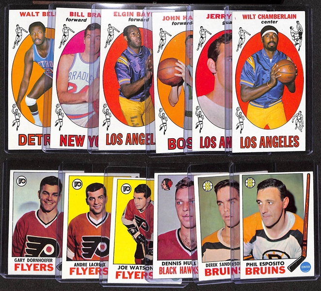 Lot of (6) 1969 Topps Basketball Cards w. Chamberlain & (6) 1969 Topps Hockey w. Phil Esposito