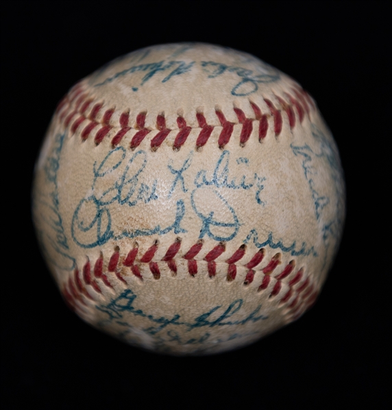  1952 Brooklyn Dodgers Team Signed Mini Baseball w. Roy Campanella (JSA Auction Letter)