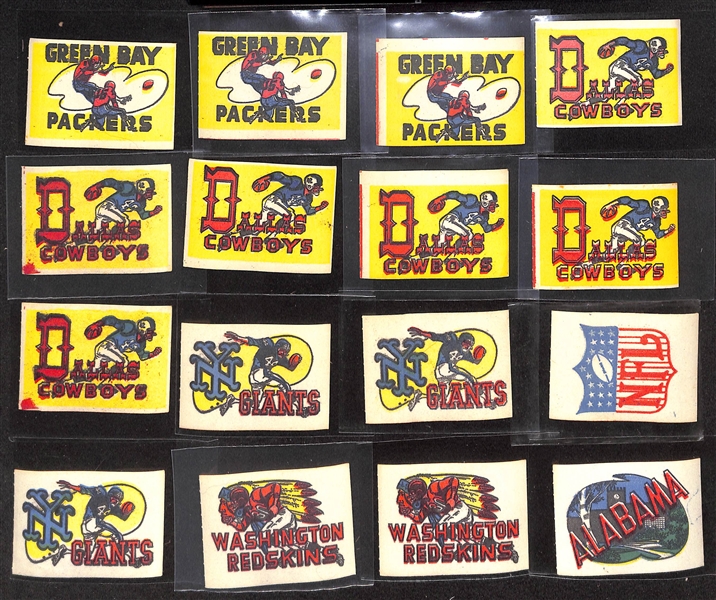  Lot of (85) Assorted 1961 Topps Pro & College Flocked Stickers - No Tabs -  w. (3) Green Bay Stickers
