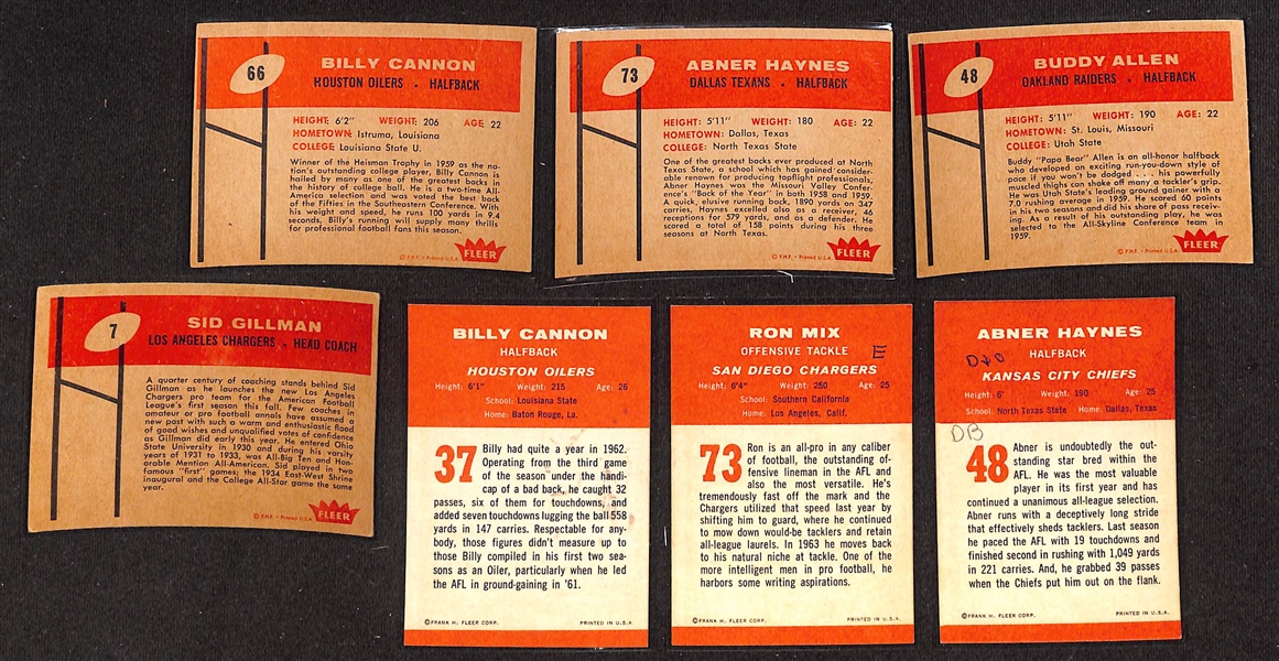  Lot of (88) 1960 Different Fleer Football & (24) Different 1963 Fleer Football Cards w. Billy Cannon