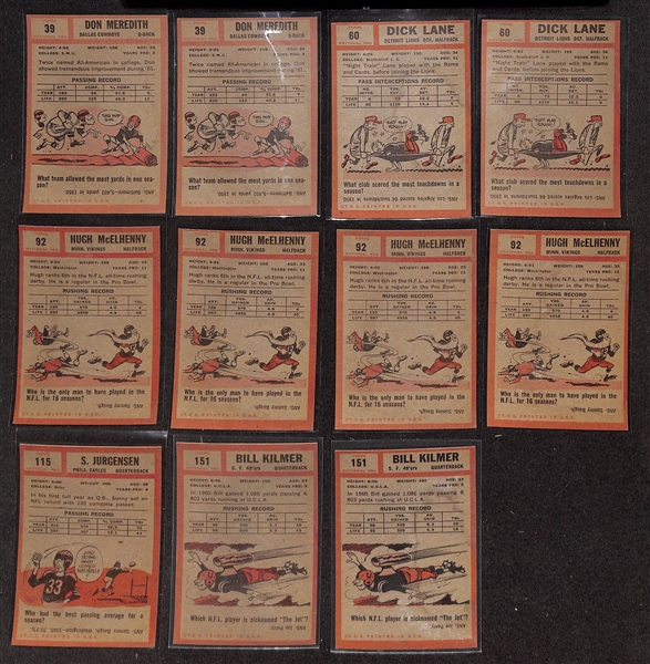  Lot of (65) 1962 Topps Football Cards w. (2) Don Meredith