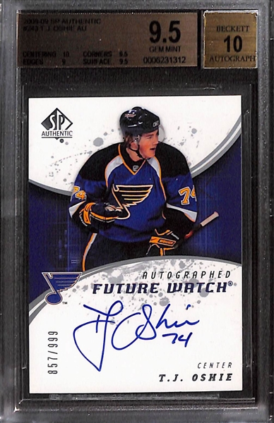 (2) BGS Graded 9.5/10 Auto Autographed Hockey Cards w. TJ Oshie & Claude Giroux #/199