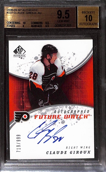 (2) BGS Graded 9.5/10 Auto Autographed Hockey Cards w. TJ Oshie & Claude Giroux #/199