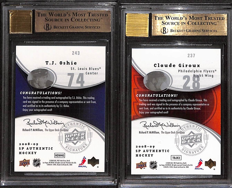 (2) BGS Graded 9.5/10 Auto Autographed Hockey Cards w. TJ Oshie & Claude Giroux #/199