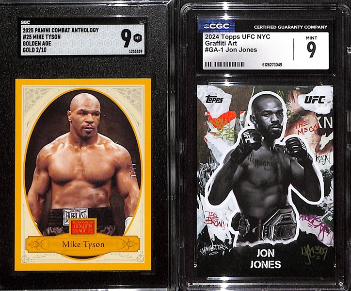 (2) Grade 9 Combat Sports Legends Lot w. Mike Tyson (HOF) & Jon Jones