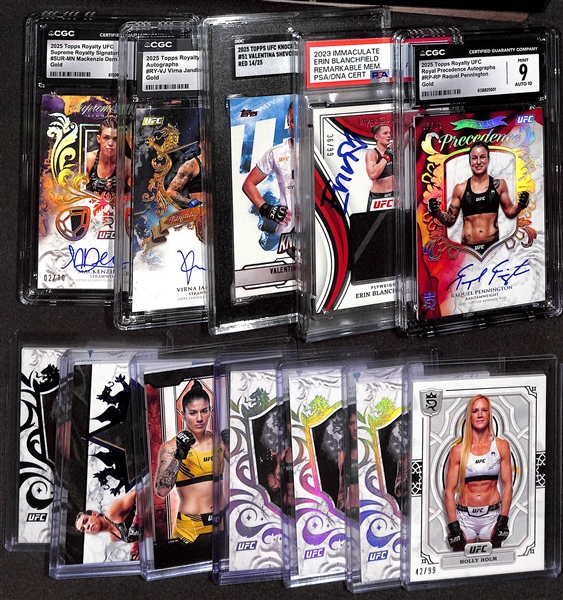 Lot of (5) Graded & (7) Non-Graded Female UFC Cards w. Raquel Pennington Auto Gold #/10 CGC 9