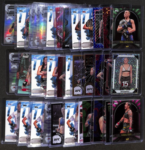 Lot of (35) Serial #d UFC Cards w. 2024 UFC NYC Rose Namjunas #/99