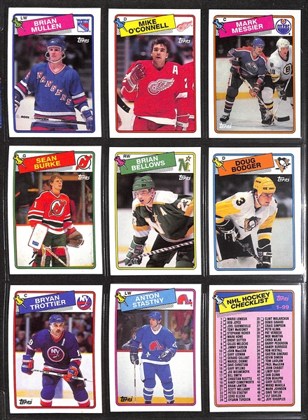 Lot of (3) Complete Hockey Sets w. 1988 Topps, 1988 O-Pee-Chee, 1989 O-Pee-Chee w. 1988 Topps Brett Hull RC