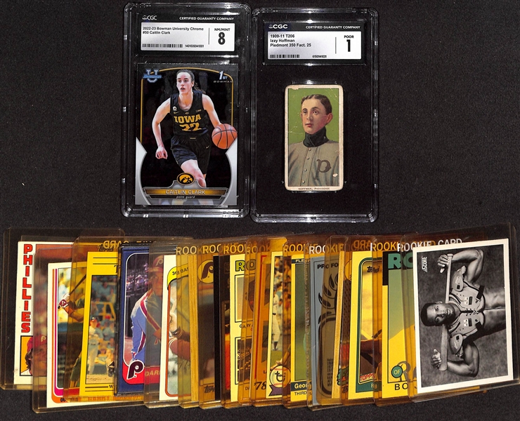 Lot of (19) Sports Cards w. 2022/23 Bowman U. Chrome Caitlyn Clark CGC 8 & 909-11 Izzy Hoffman T205 CGC 1 