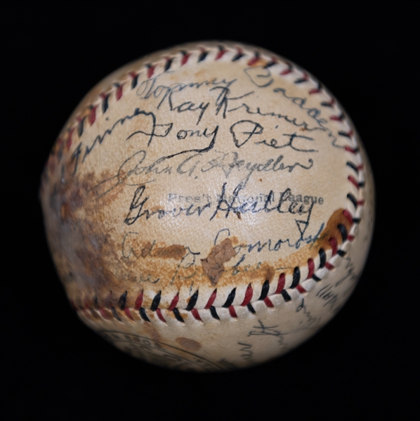 1932 Pittsburgh Pirates Team Signed Baseball w. 27 Autographs Inc. Lloyd Waner, Paul Waner, Pie Traynor, Gus Suhr, Arky Vaughan, Bill Harris, + (JSA Auction Letter) - Comes from the Estate of...