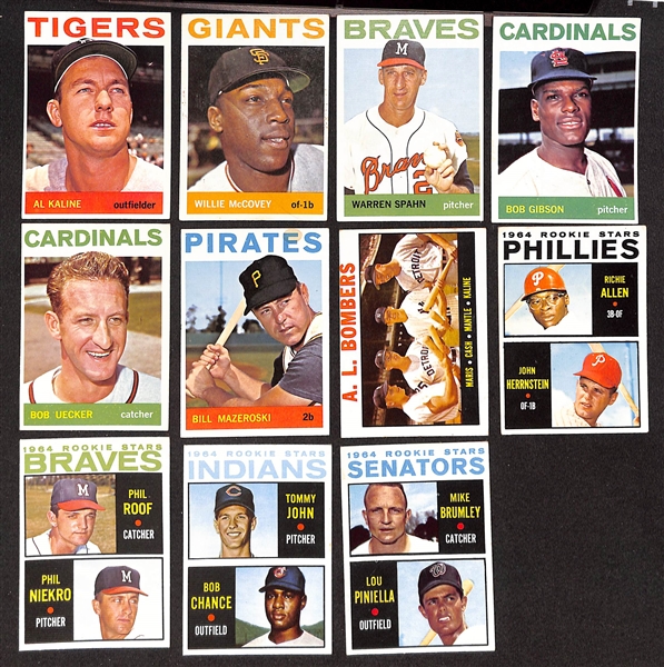 Lot of (455) Different 1964 Topps Baseball Cards of 587 Cards w. Willie Mays & Willie Stargell