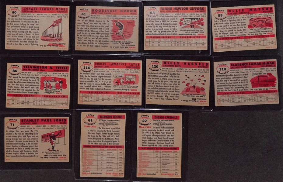 1956 Topps Football Complete Set (All 120 Cards) w. Moore & Brown Rookies, Gifford, Matson, Tittle, Layne, +