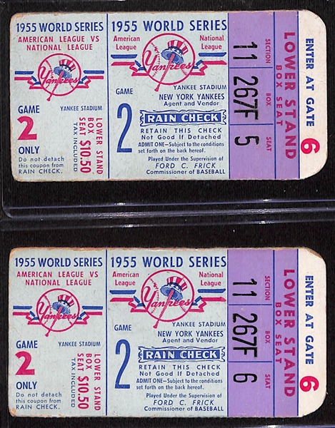 Lot of (2) 1955 World Series Game 2 Tickets - Yankees vs. Dodgers - Comes from the Estate of Former MLB Player Bill Harris