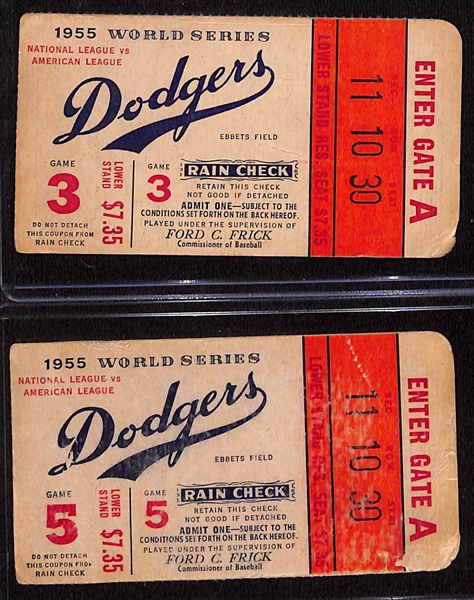 Lot of (2) 1955 World Series Game 3 & 5 Tickets - Yankees vs. Dodgers - Comes from the Estate of Former MLB Player Bill Harris