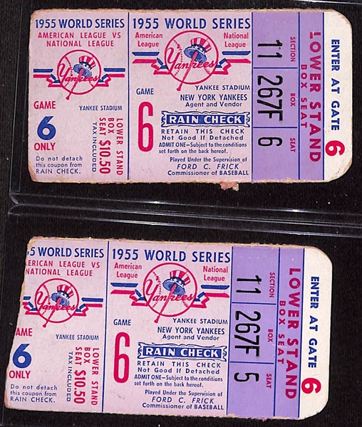 Lot of (2) 1955 World Series Game 6 Tickets - Yankees vs. Dodgers - Comes from the Estate of Former MLB Player Bill Harris