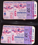 Lot of (2) 1955 World Series Game 6 Tickets - Yankees vs. Dodgers - Comes from the Estate of Former MLB Player Bill Harris